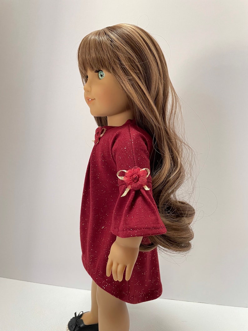 Burgundy Red and Gold High-Low Dress, AG Doll Clothing, 18 Inch Doll Clothing, Made To Fit American Girl Doll image 6