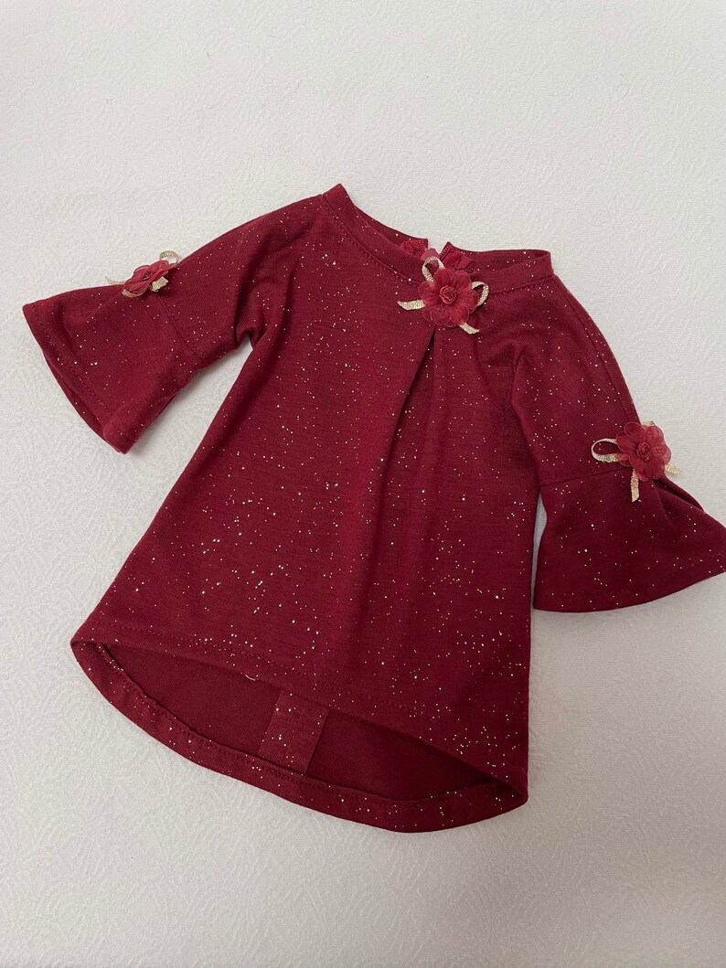 Burgundy Red and Gold High-Low Dress, AG Doll Clothing, 18 Inch Doll Clothing, Made To Fit American Girl Doll image 10