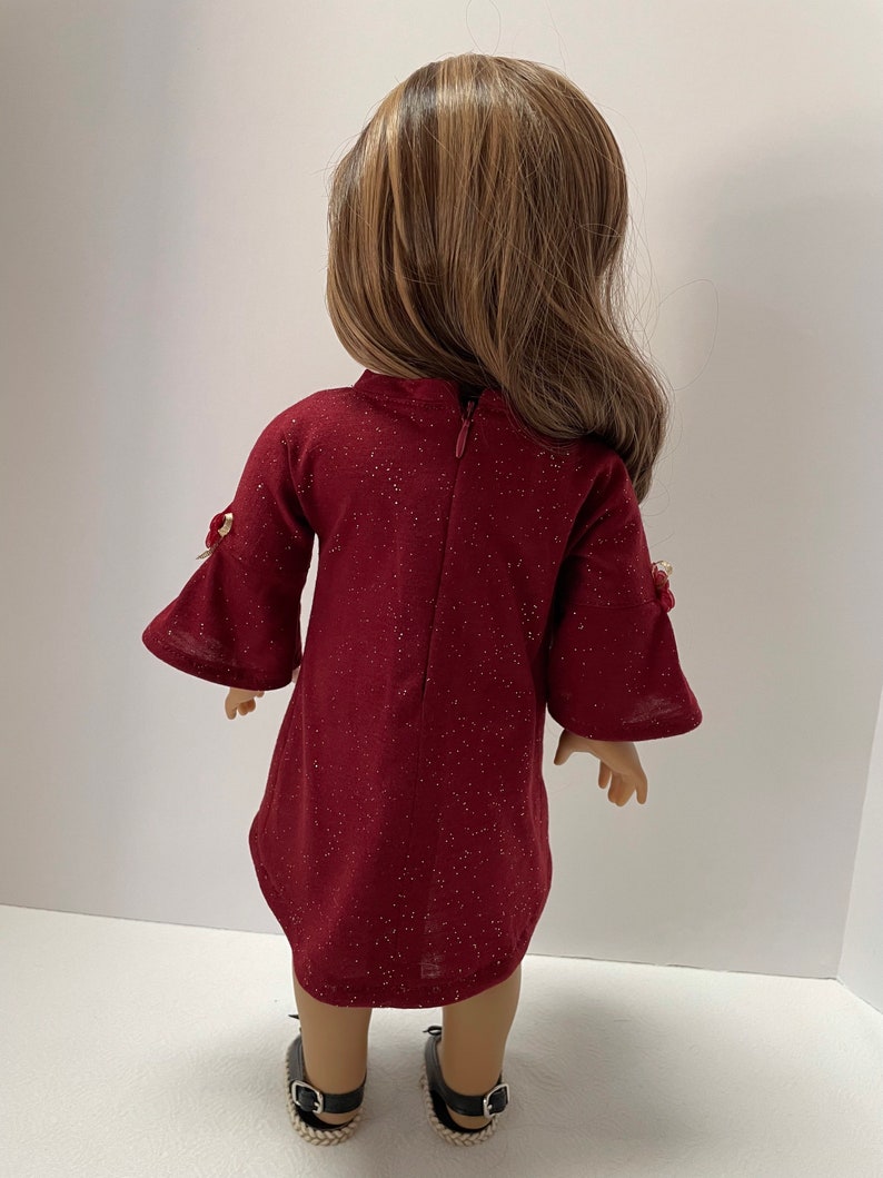 Burgundy Red and Gold High-Low Dress, AG Doll Clothing, 18 Inch Doll Clothing, Made To Fit American Girl Doll image 7