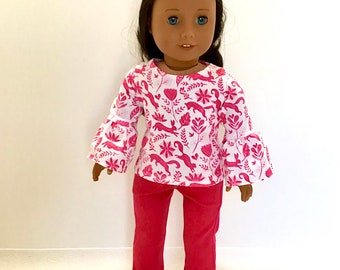 Pink Animals Print Top, Pink Skinny Jeans and Flower Headband,  AG Doll Clothing, 18 Inch Doll Clothing