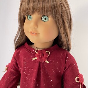 Burgundy Red and Gold High-Low Dress, AG Doll Clothing, 18 Inch Doll Clothing, Made To Fit American Girl Doll image 4