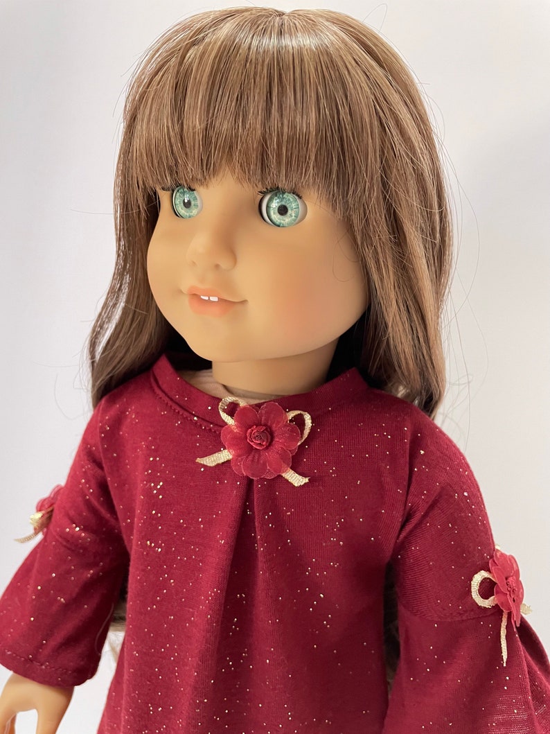 Burgundy Red and Gold High-Low Dress, AG Doll Clothing, 18 Inch Doll Clothing, Made To Fit American Girl Doll image 4