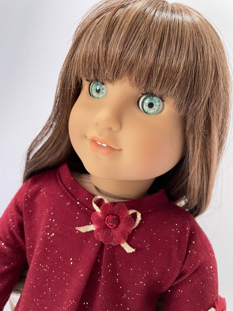 Burgundy Red and Gold High-Low Dress, AG Doll Clothing, 18 Inch Doll Clothing, Made To Fit American Girl Doll image 9