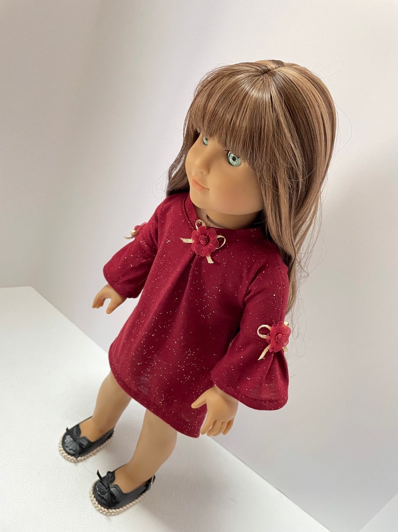 Burgundy Red and Gold High-Low Dress, AG Doll Clothing, 18 Inch Doll Clothing, Made To Fit American Girl Doll image 8