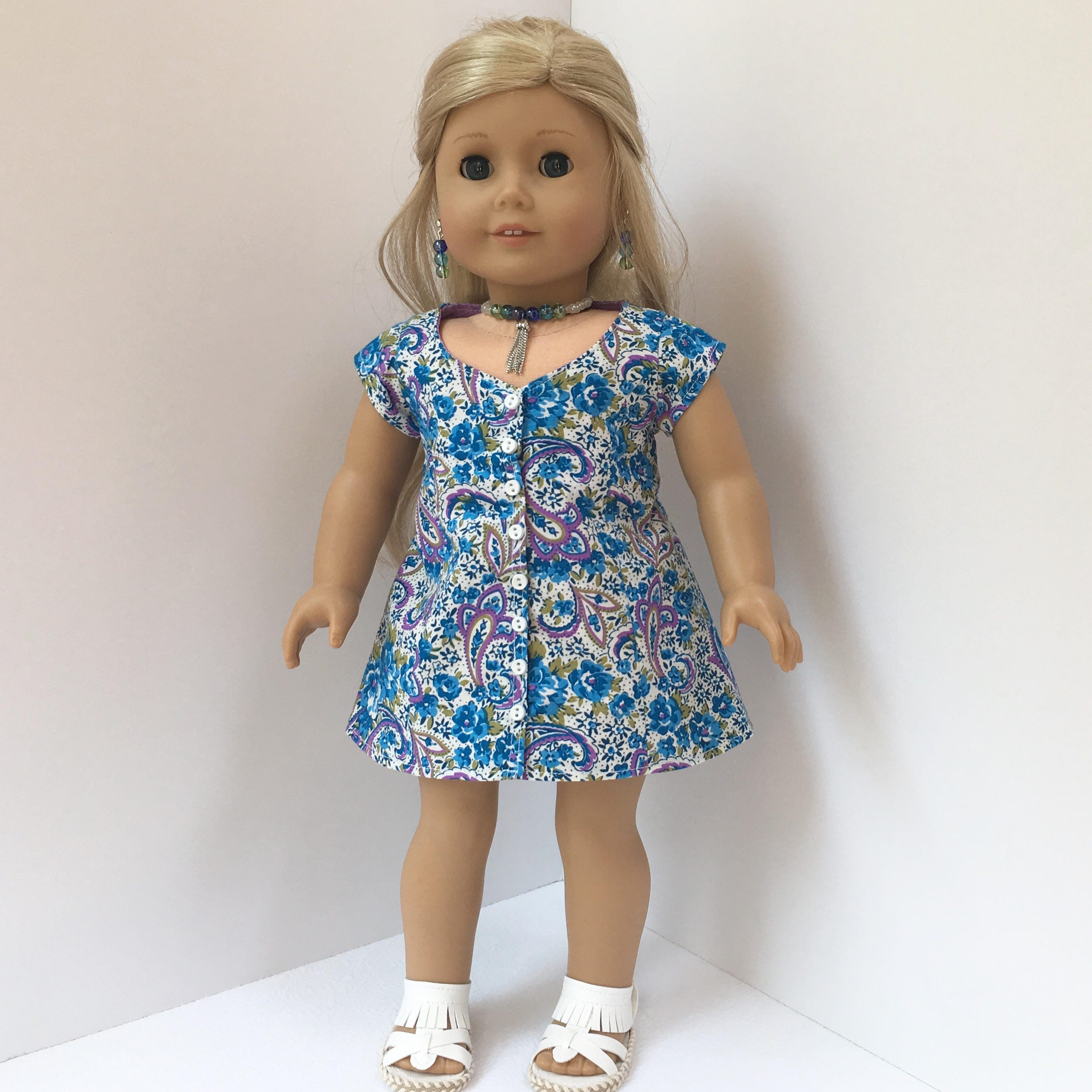 Turquoise Paisley A-line Dress With Lace up Back AG Doll | Etsy