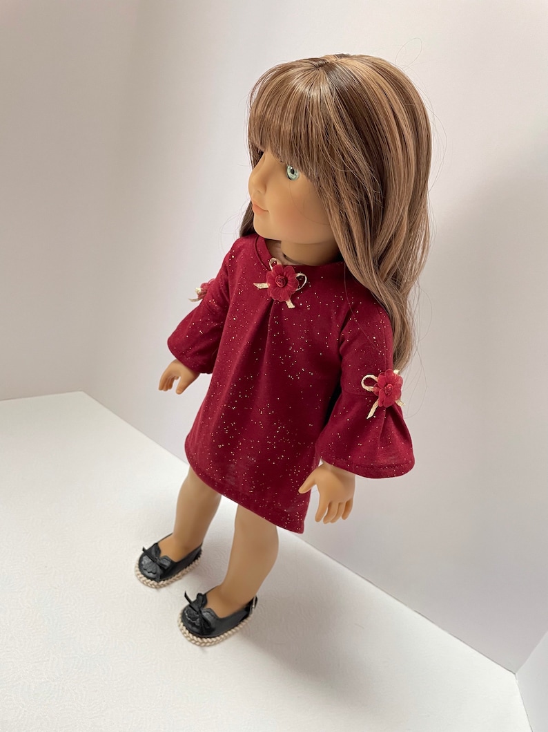 Burgundy Red and Gold High-Low Dress, AG Doll Clothing, 18 Inch Doll Clothing, Made To Fit American Girl Doll image 2