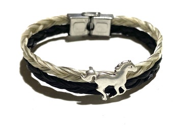 Bracelet double tresse avec cheval au galop