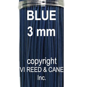 May include: A bundle of blue reed diffusers, 3 mm in diameter, with the text "BLUE 3 mm" and "copyright VI REED & CANE Inc."