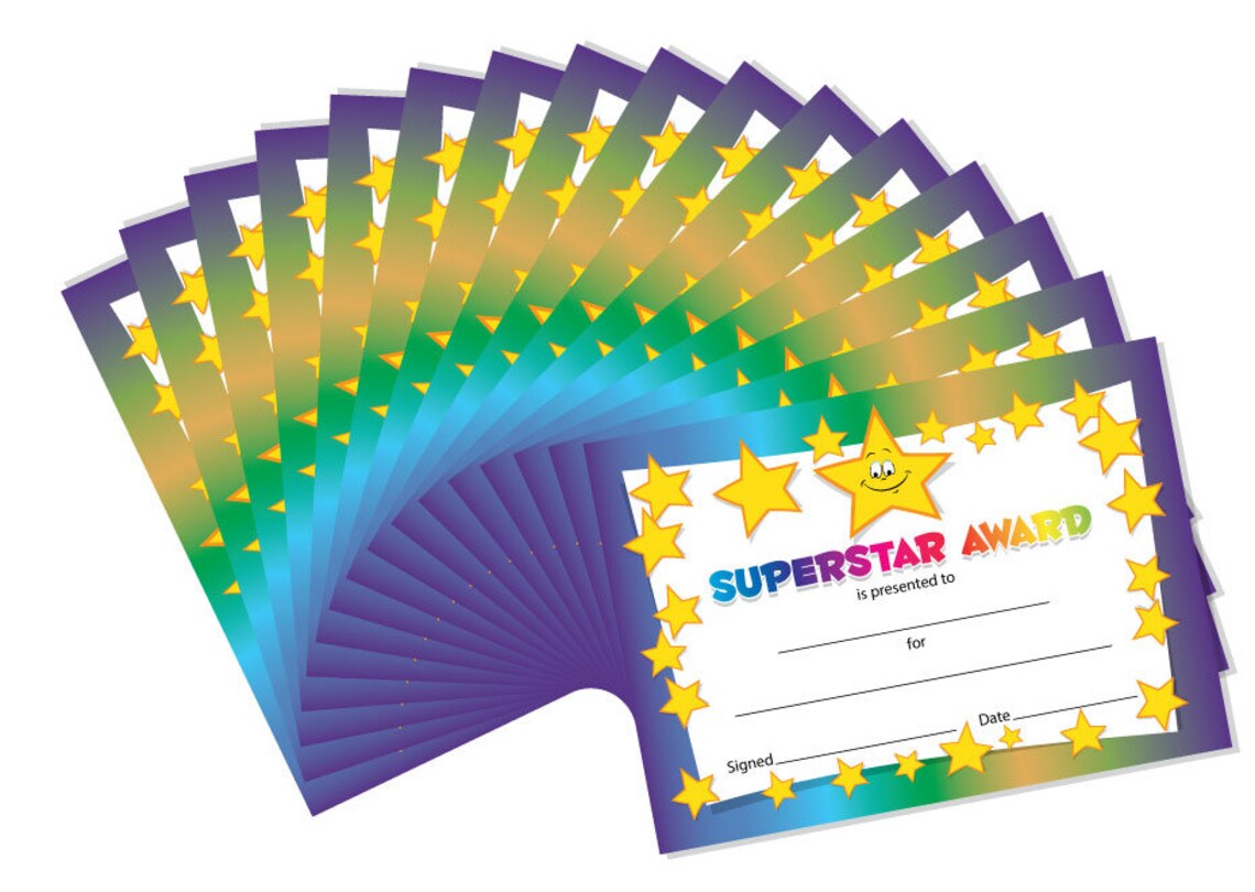 Superstar Award Certificates 16 X A6 Cards Schools - Etsy UK