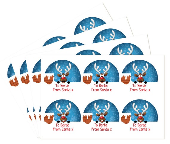 kids choice of 2 designs Personalised Christmas stickers pack of 24,60 mm dia