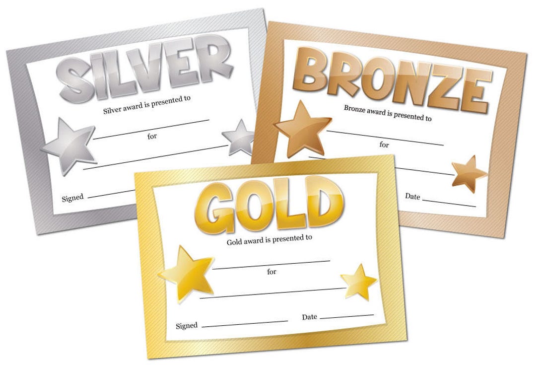Gold Silver or Bronze Award Certificates Sport Etsy Australia