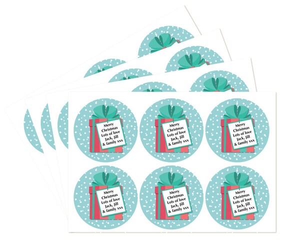 kids choice of 2 designs Personalised Christmas stickers pack of 24,60 mm dia