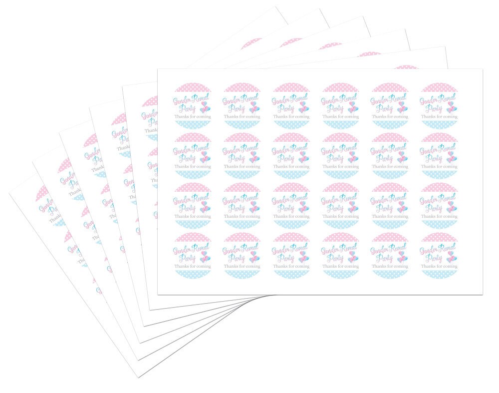 Baby Shower Stickers 60mm Gloss Vinyl Blue Pink or Yellow 'Thanks for coming' 