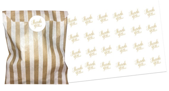 Black /& gold thank you stickers 2 sizes x 24 WITH black striped paper bags