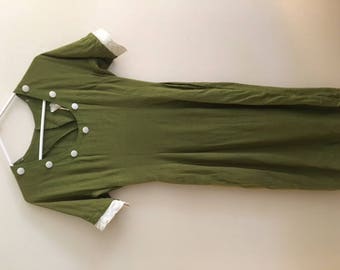 1950s Green Linen Dress
