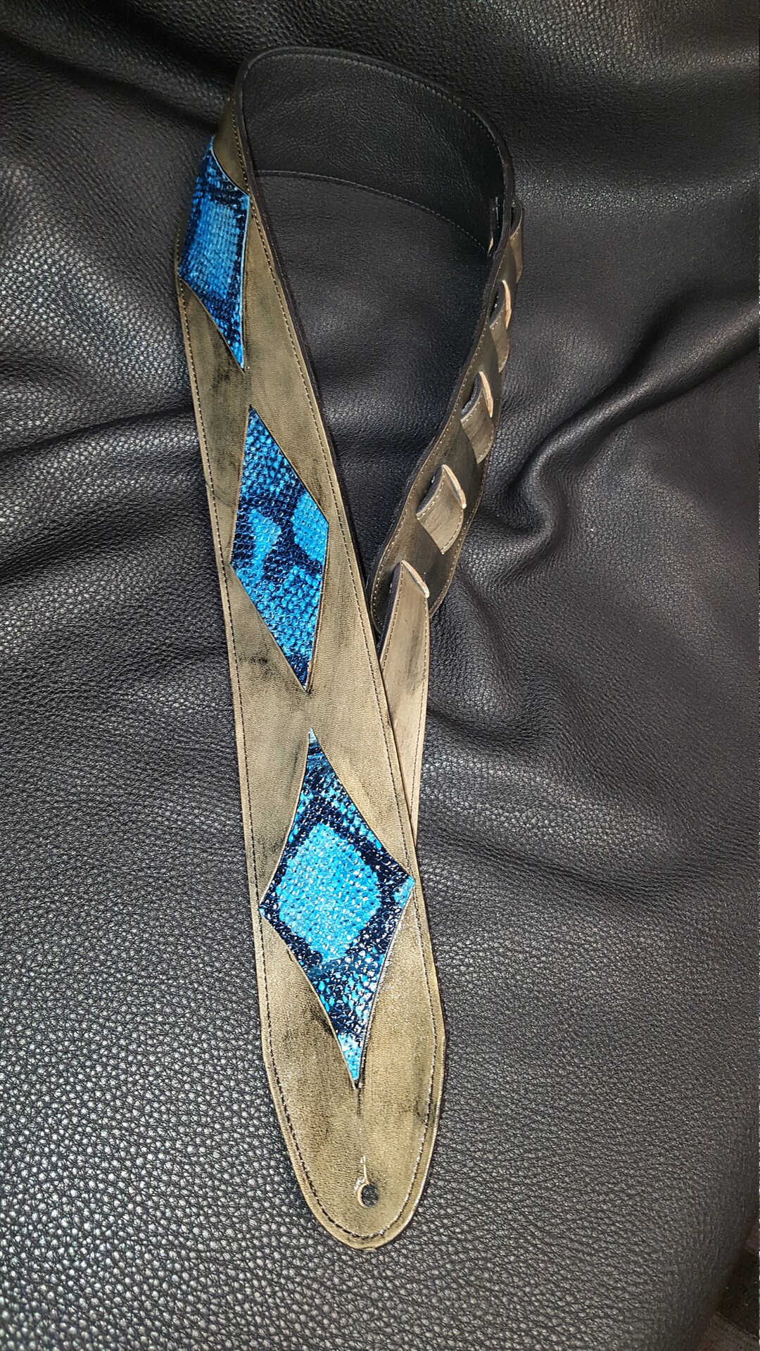 Leather Guitar Strap Snake Skin patches Hand Made Etsy