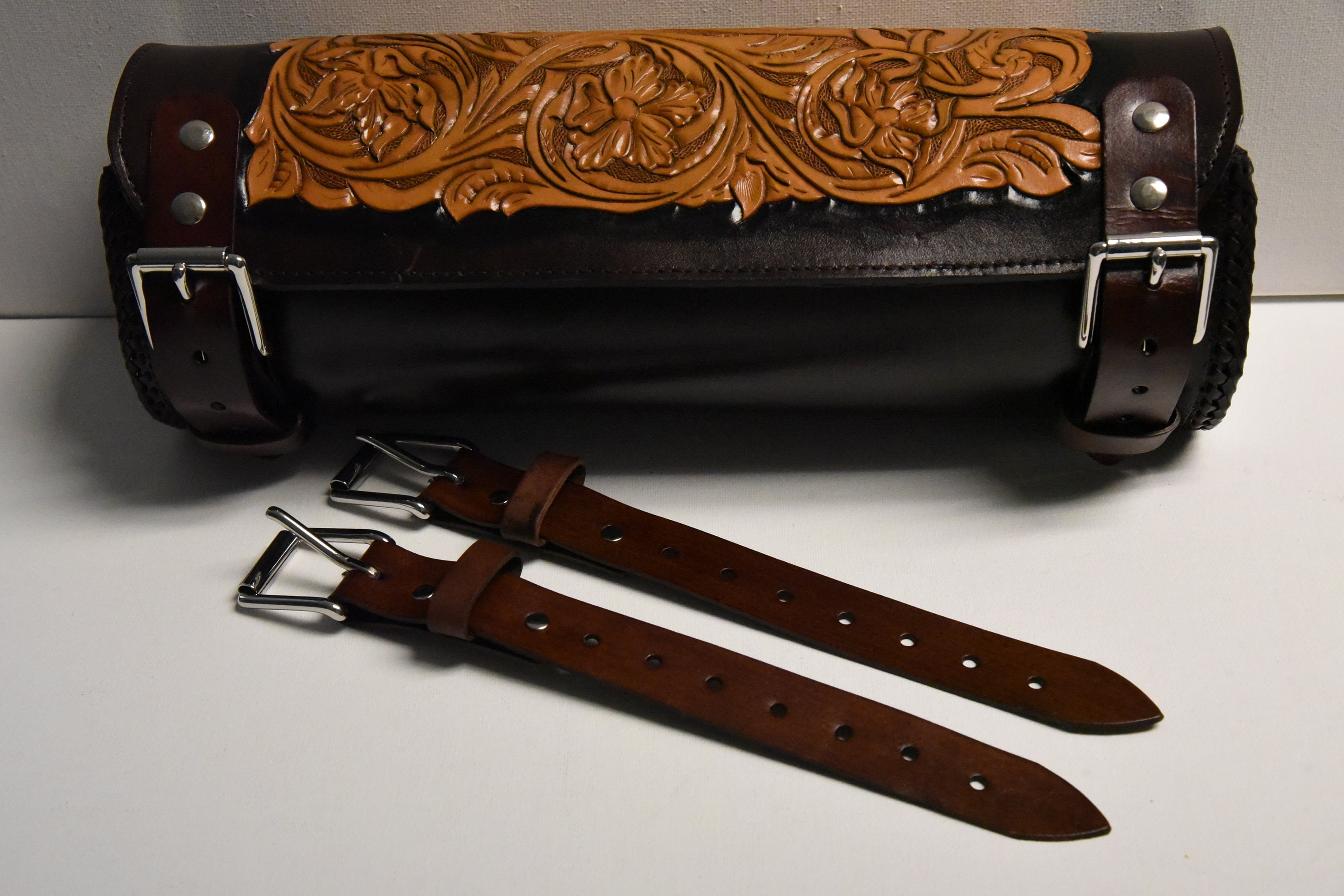 Harley Davidson Leather Handtooled Motorcycle Fork Bag Custom Hand