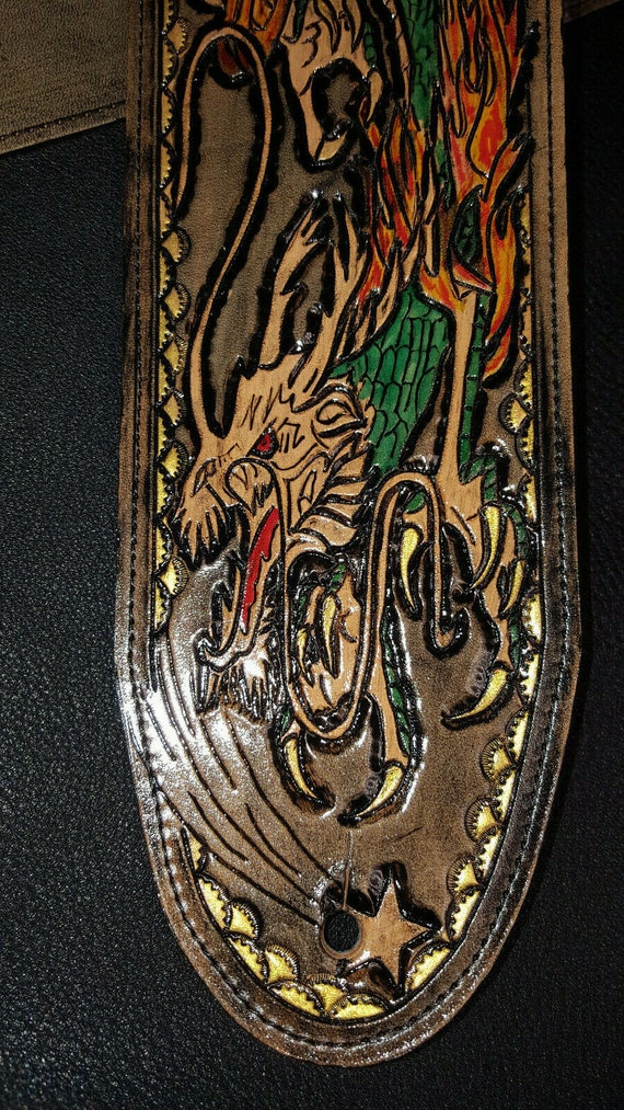 Leather Guitar Strap Dragon's Breath 4 Etsy