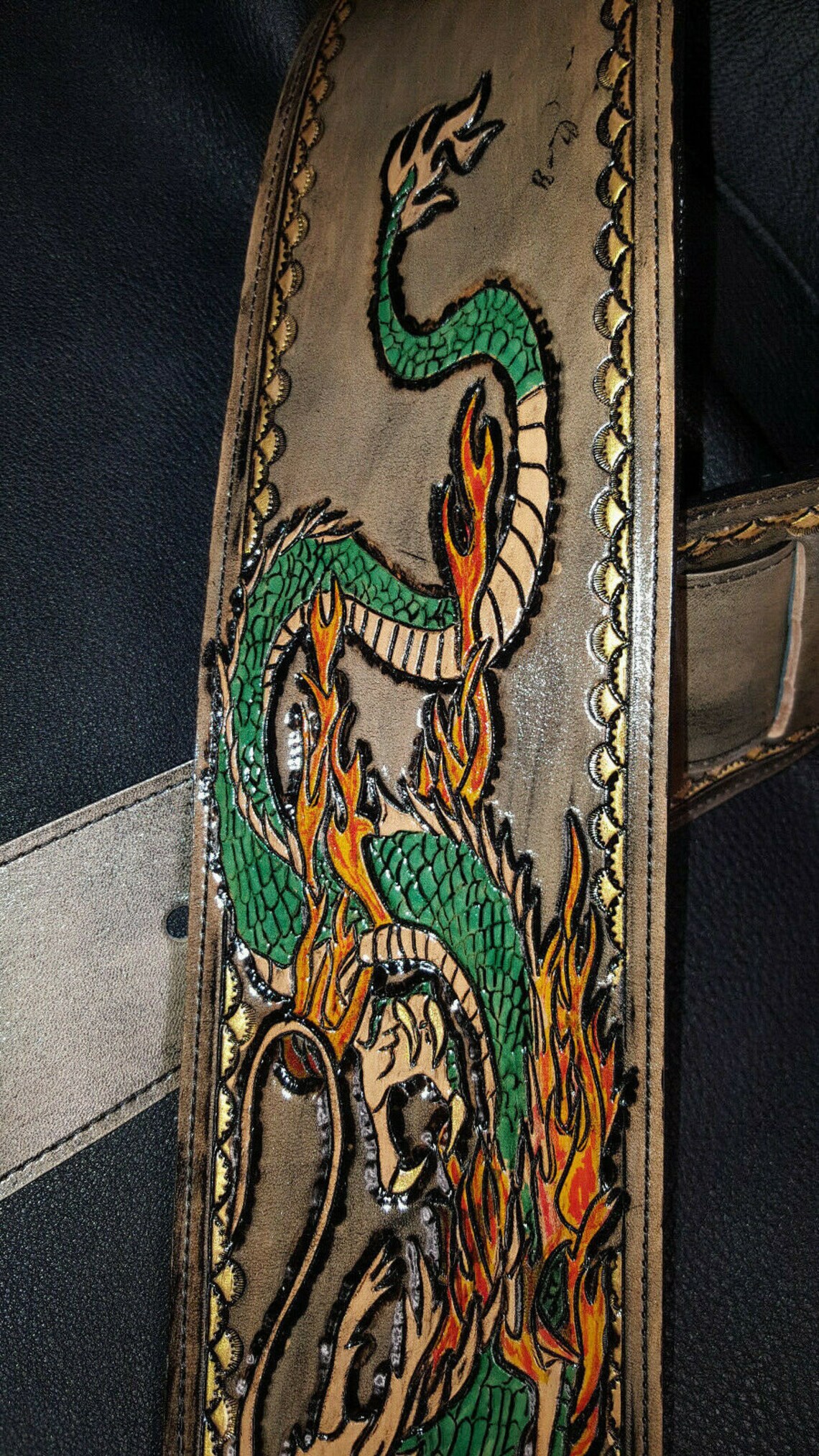 Leather Guitar Strap Dragon's Breath 4 Etsy