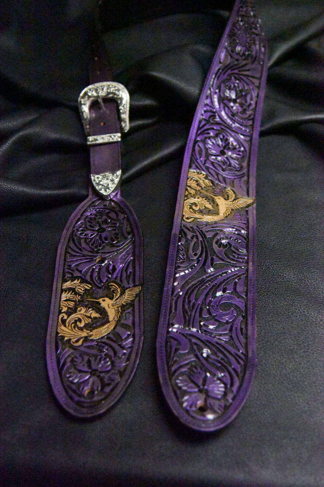 Leather Guitar Strap Hummingbird floral Riffs Antiqued Etsy UK
