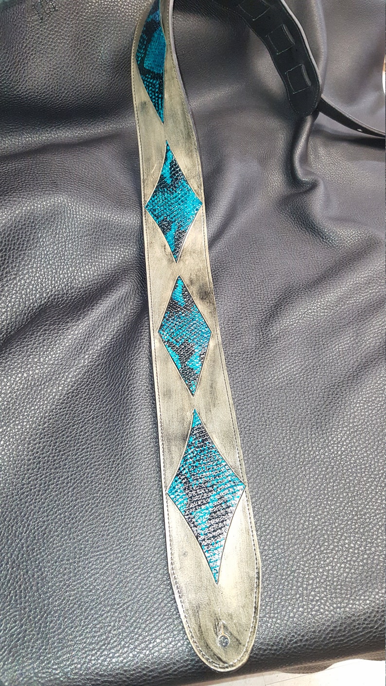 Leather guitar Strap snake skin Patches hand made Etsy.de