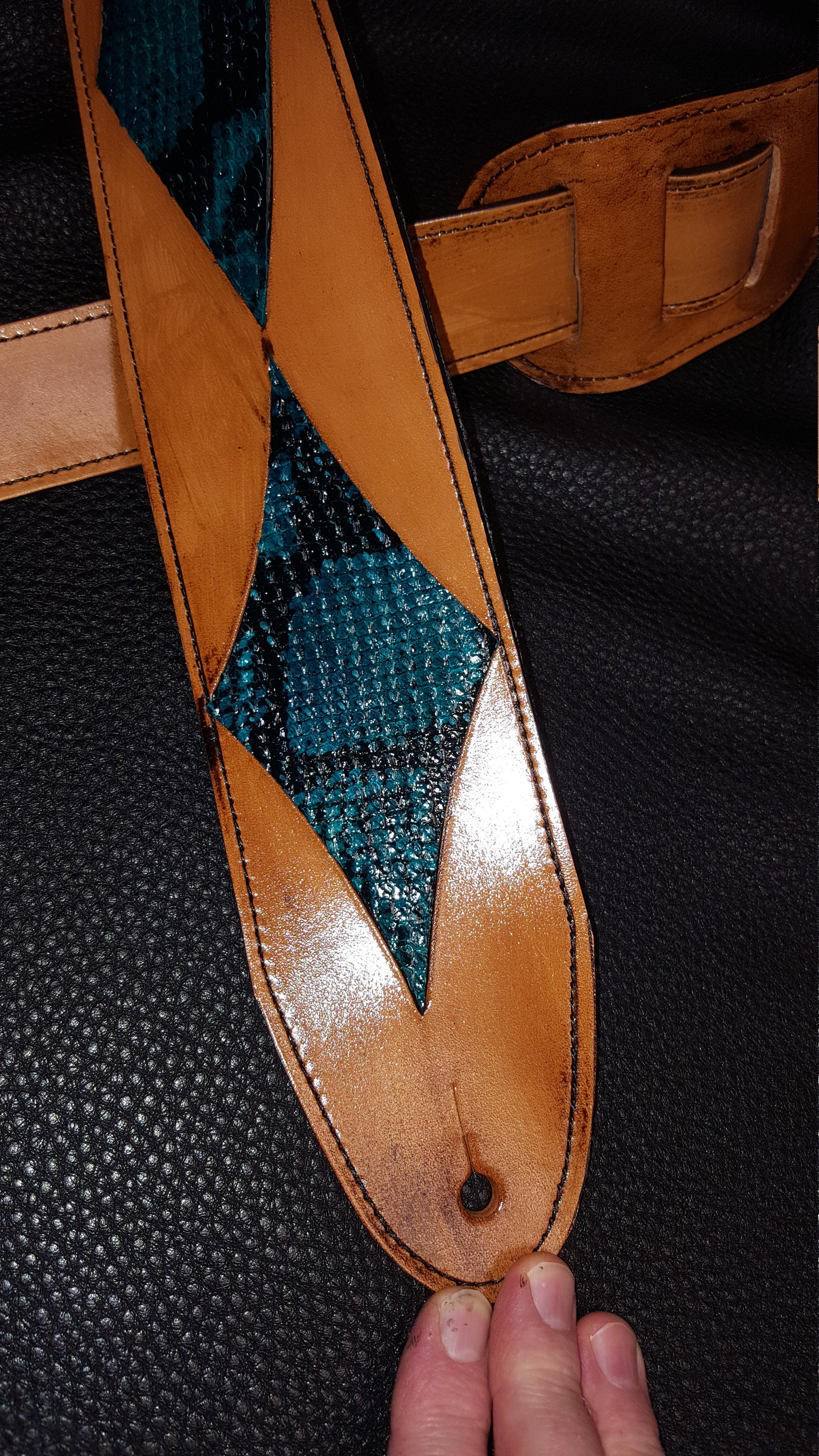 Leather guitar Strap snake skin Patches hand made Etsy