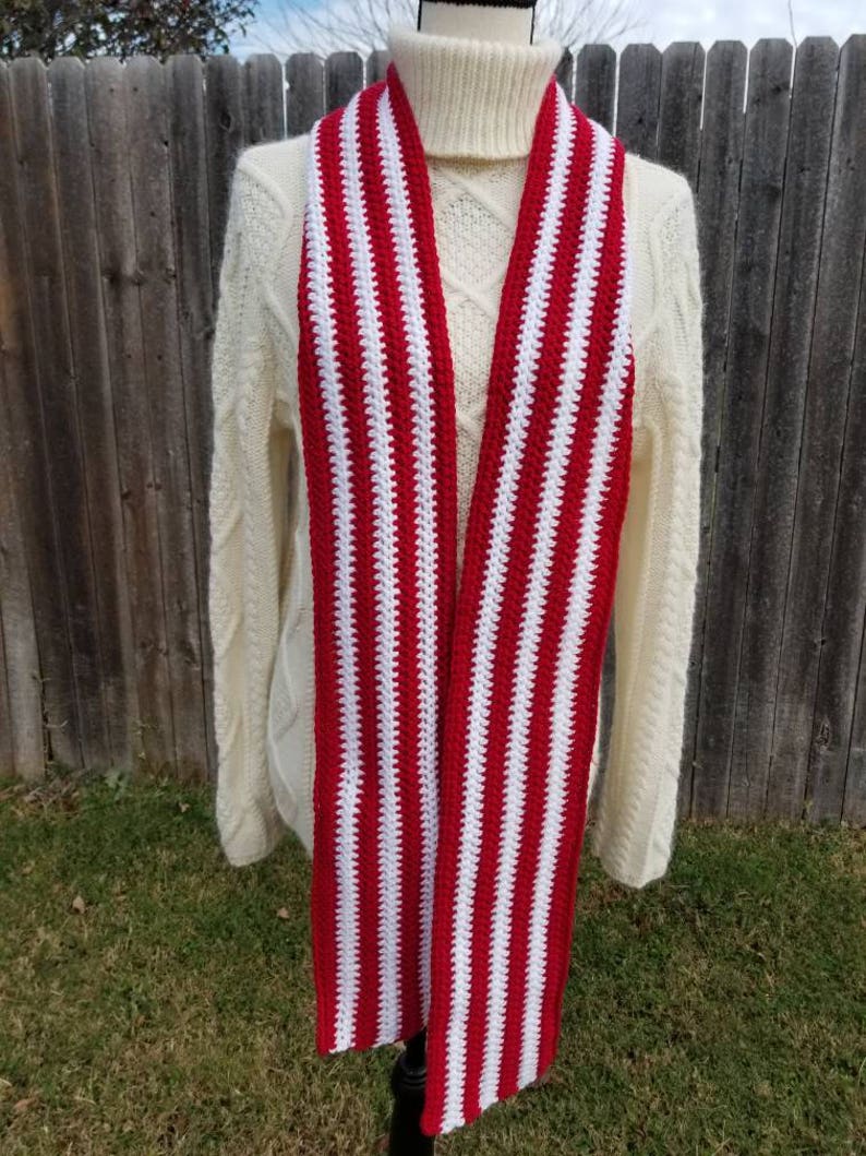 Red/White Crochet Scarf image 1