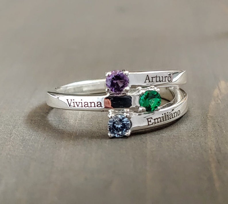 Mothers Ring. Birthstone Ring. Family Jewelry. Engraved Ring. - Etsy