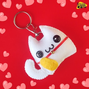 Cute Kawaii Maneki Neko Cat Plush Keychain & Bag Charm, Cute Kawaii Lucky White Stuffed Cat Accessories, 3 inches tall x 3 1/2 inches wide