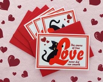 Funny Cat Love Valentines Day Postcards (set of 4 cards + envelopes)