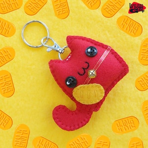 Porte-clés et breloque de sac en peluche chat Maneki Neko rouge kawaii - 3&quot; de haut x 4&quot; de large