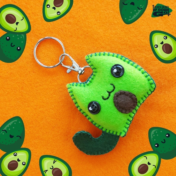 Cute Kawaii Avocado Cat Plush Keychain & Bag Charm, Cute Kawaii Avocado Food Bag Charm Accessories, 3 inches tall x 3 1/2 inches wide