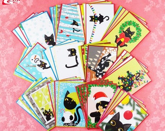 Funny Black Cat Christmas & Winter Holiday Postcard Mega Set (set of 48 cards)