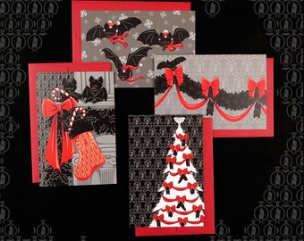 Goth Christmas Bat Postcards (set of 4 cards)