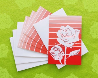 Valentines Day Red Rose Postcards (set of 4 cards + envelopes)