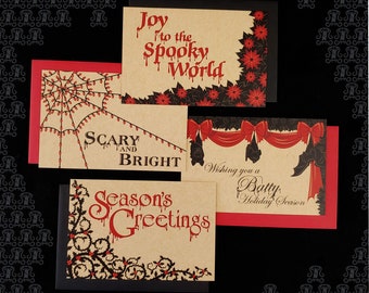 Goth Christmas Quotes Postcards (set of 4 cards), kraft edition style B