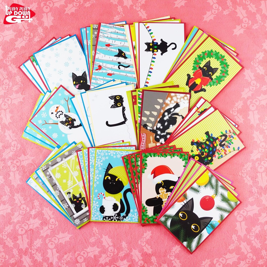 Funny Black Cat Christmas & Winter Holiday Postcard Mega Set (set of 48 ...