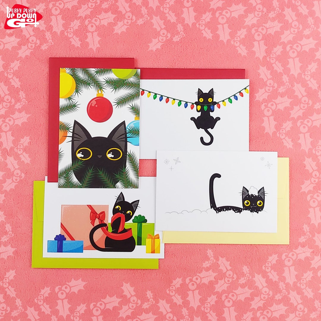 Classic Funny Black Cat Christmas Holiday Postcards (set of 4 Cards ...