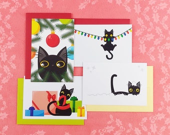 Classic Funny Black Cat Christmas Holiday Postcards (set of 4 cards), style A