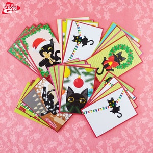 Funny Black Cat Christmas Holiday Postcard Ultimate Set (set of 24 cards)