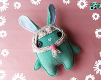 Cute Kawaii Easter Bunny Rabbit Plushie with Head Scarf, Cute Kawaii Stuffed Bunny Rabbit Doll, Kawaii Easter Bunny Rabbit Pillow & Cushion