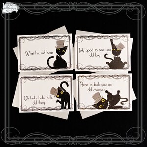 Dapper Black Cat Plummy Greetings Postcards (set of 4 cards + envelopes), mixed set