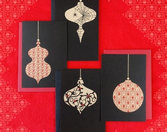Goth Christmas Ornament Silhouette Postcards (set of 4 cards), kraft edition