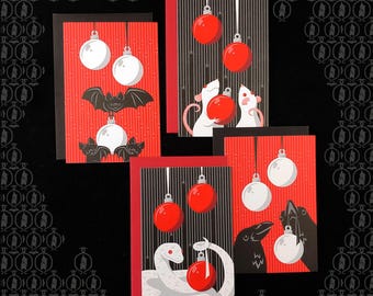 Goth Critters with Christmas Ornaments Postcards (set of 4 cards)