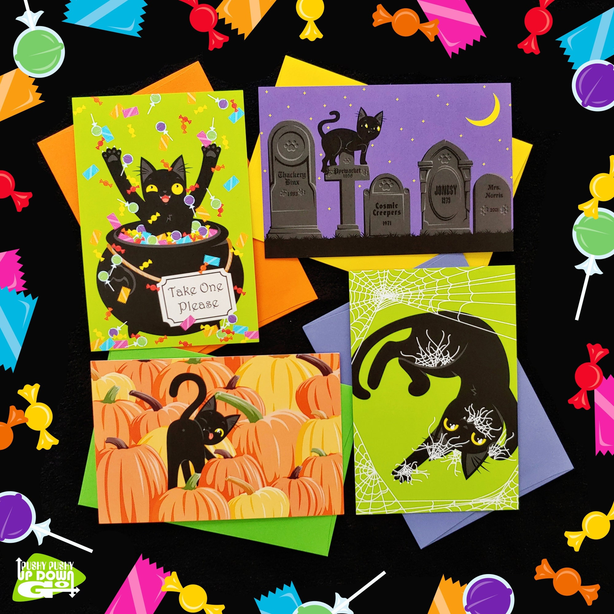 Classic Funny Black Cat Halloween Holiday Postcards (set of 4 Cards ...