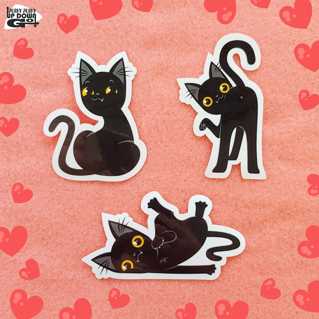 Funny Black Cat Vinyl Stickers (set of 3) - Various Sizes (approx. 2.25 ...