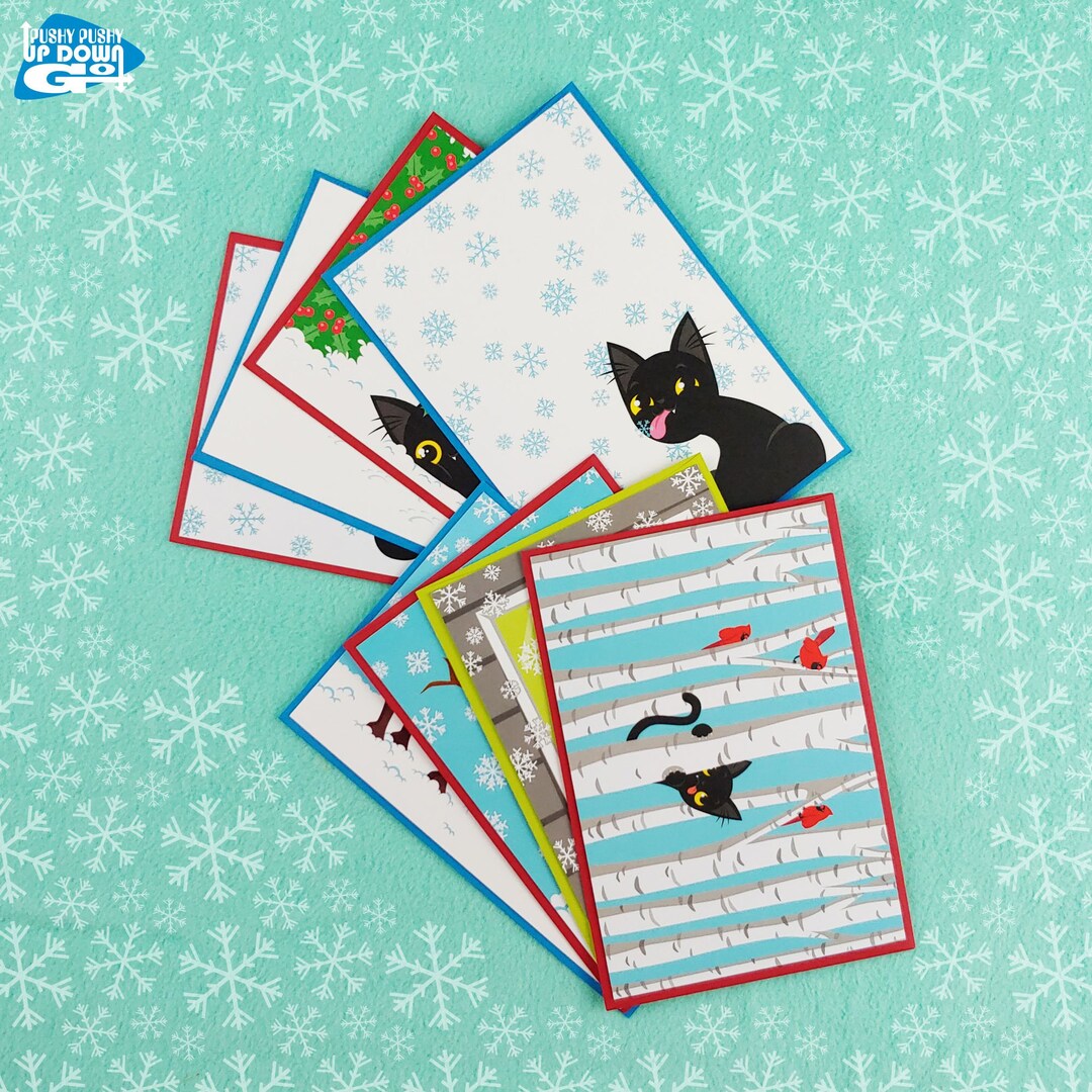 Funny Black Cat Winter Holiday Postcard Super Set (set of 8 Cards ...