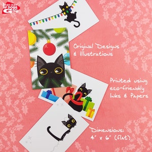 Classic Funny Black Cat Christmas Holiday Postcards (set of 4 Cards ...