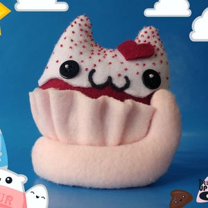 Kawaii Red Velvet Cupcake Cat Food Plushie, Cute Stuffed Cake Cat, Kawaii Valentines Gifts