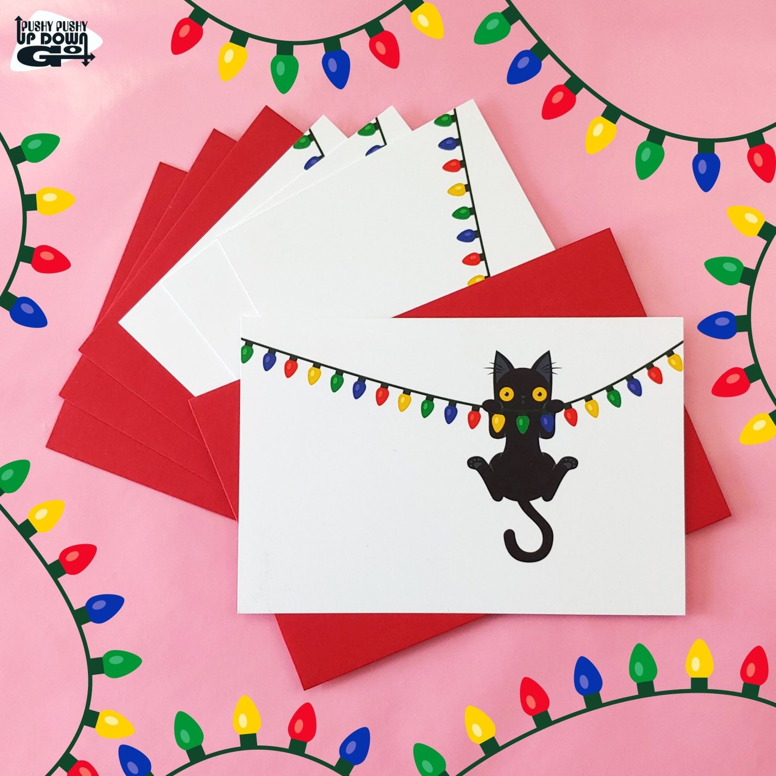 Funny Cat & Christmas Lights Cards set of 4 Funny Cat Etsy